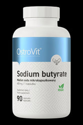 OstroVit Sodium Butyrate supplement bottle with 90 capsules, promoting gut health and digestion.